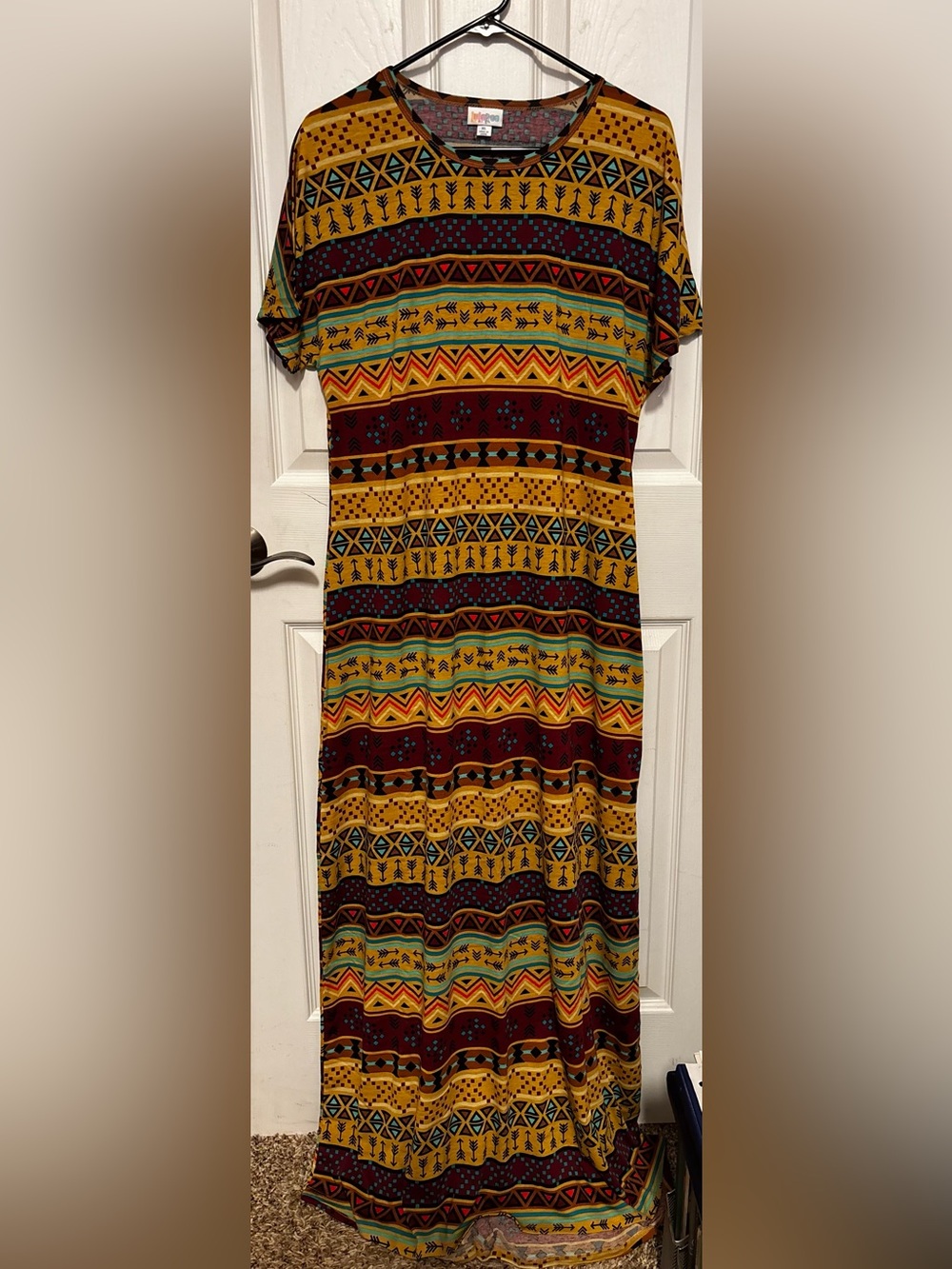 Lularoe NWOT Maria Aztec Yellow Gold Black Blue Orange Maxi Dress XL